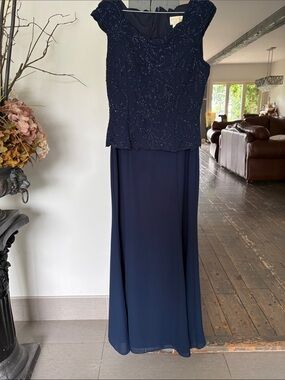 Elegant Navy Beaded Evening Dress - Women BY MONIQUE COLLECTION